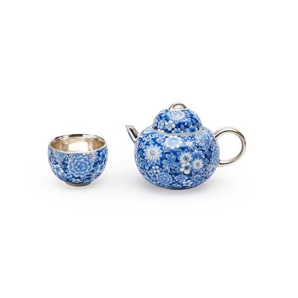 Enamel Blue and White Gilt Silver Teapot