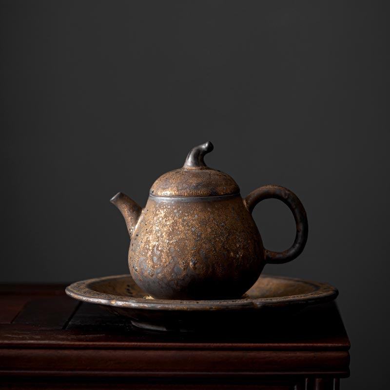 Rust Spot Teapot, Antique Cast Gold Melon Pot, Vintage Wood-fired Pot ...