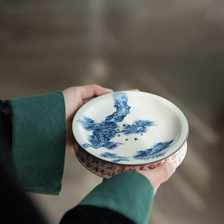 Blue and White Green Pine Poetry Tea Boat