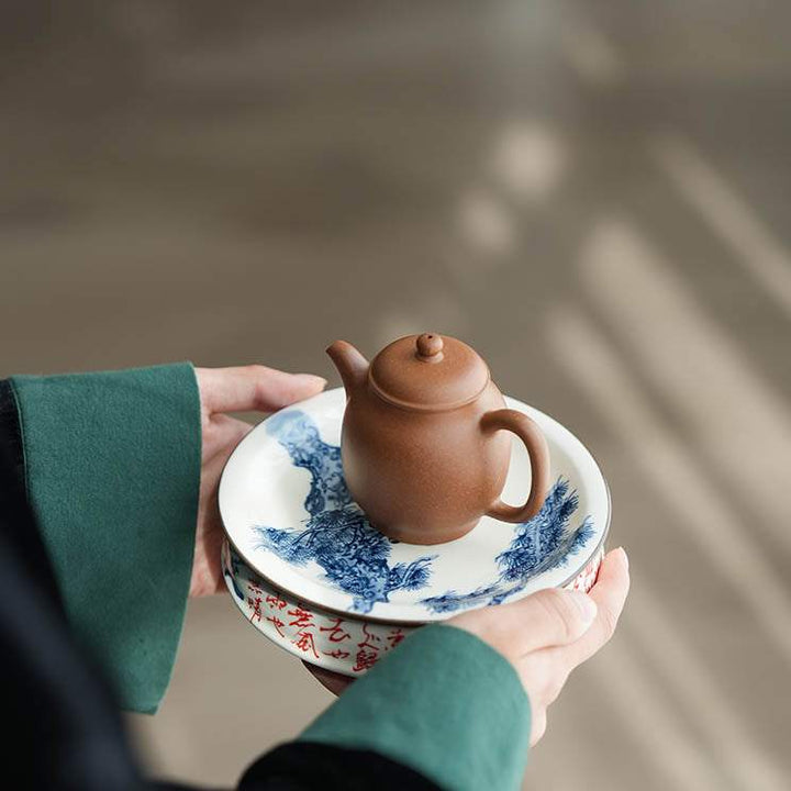 Blue and White Green Pine Poetry Tea Boat