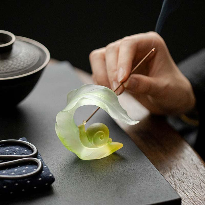 Colored Glaze Snail Zen Incense Stick Holder