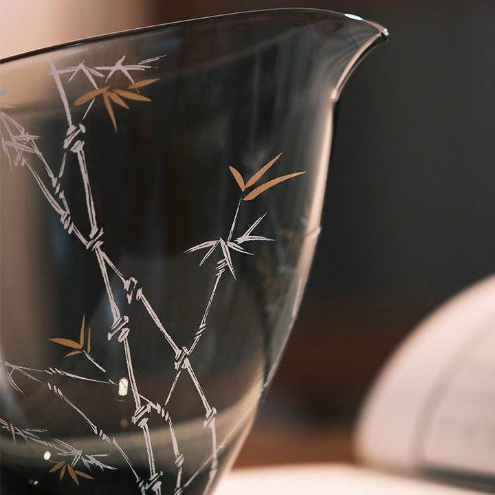 Smoky Gray Glass Fairness Cup with Painted Bamboo