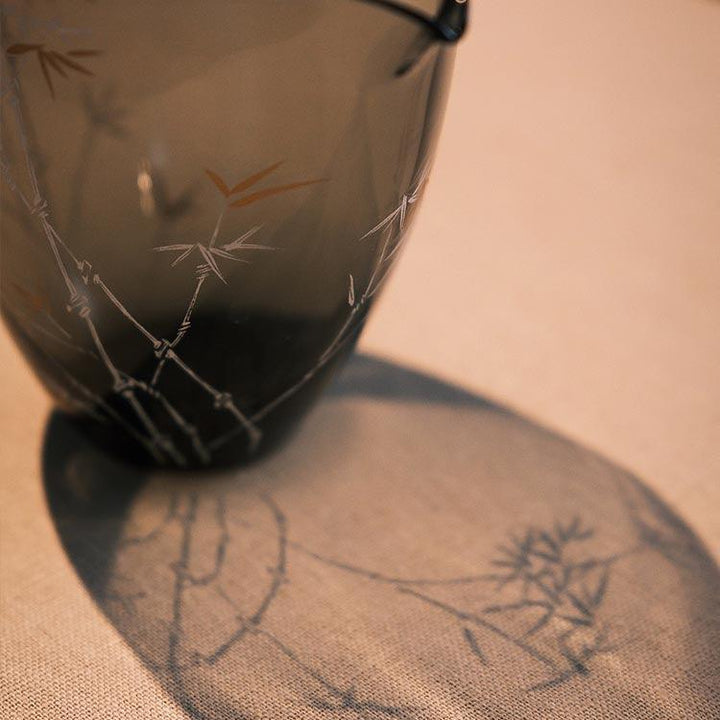Smoky Gray Glass Fairness Cup with Painted Bamboo