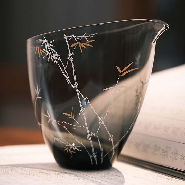 Smoky Gray Glass Fairness Cup with Painted Bamboo