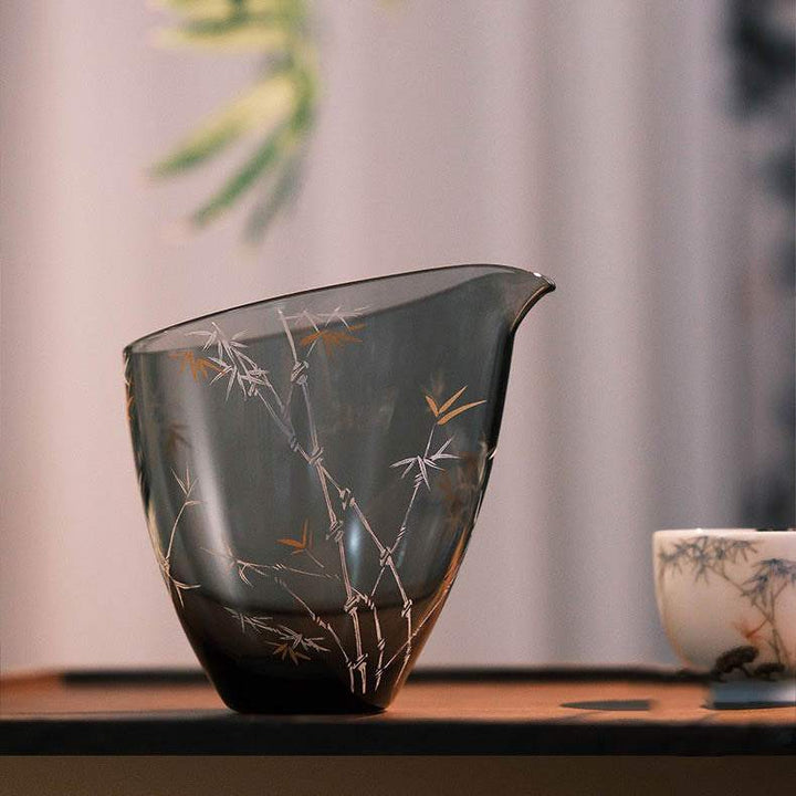 Smoky Gray Glass Fairness Cup with Painted Bamboo