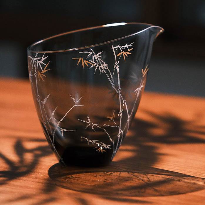 Smoky Gray Glass Fairness Cup with Painted Bamboo