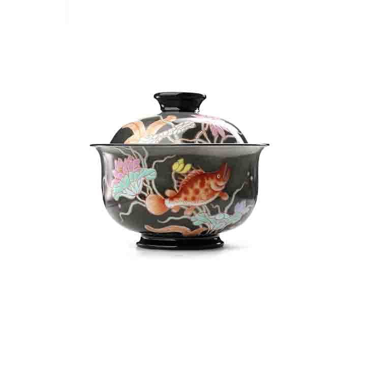Fish and Algae Gaiwan - Ink Base 'Paradise of the Fish' Chinese Gaiwan ...