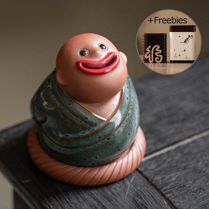 Abstract Ceramic Joyful Little Monk Incense Burner