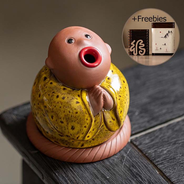Abstract Ceramic Joyful Little Monk Incense Burner