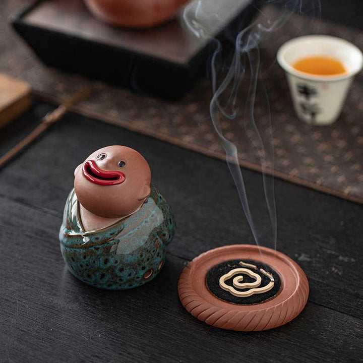 Abstract Ceramic Joyful Little Monk Incense Burner