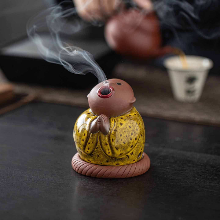 Abstract Ceramic Joyful Little Monk Incense Burner