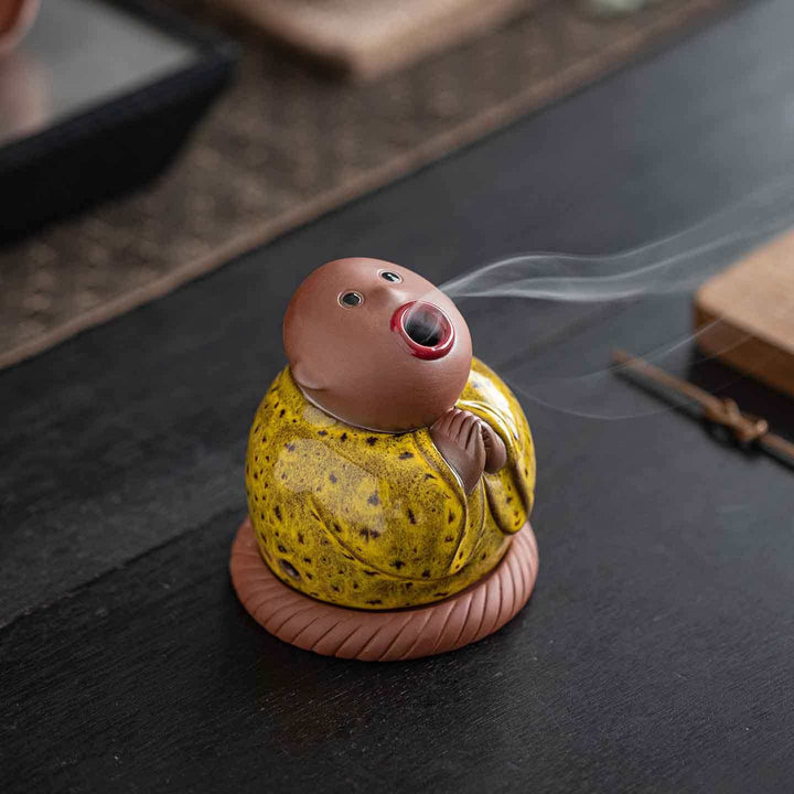 Abstract Ceramic Joyful Little Monk Incense Burner