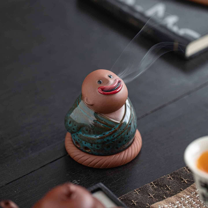 Abstract Ceramic Joyful Little Monk Incense Burner