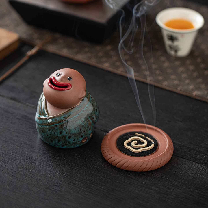 Abstract Ceramic Joyful Little Monk Incense Burner