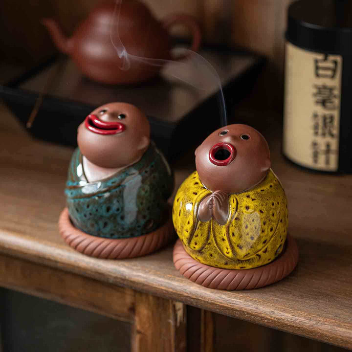 Abstract Ceramic Joyful Little Monk Incense Burner