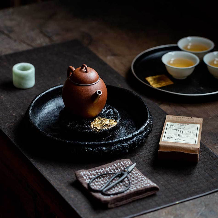 Lacquer Gold-leaf Ceramic Tea Tray/Teapot Holder
