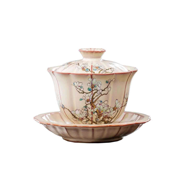 Sancai Gaiwan Magnolia Flower Beige Ru Ware Gaiwan