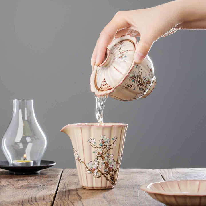 Sancai Gaiwan Magnolia Flower Beige Ru Ware Gaiwan