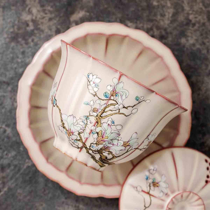 Sancai Gaiwan Magnolia Flower Beige Ru Ware Gaiwan