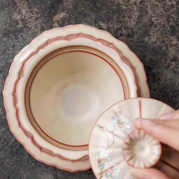 Sancai Gaiwan Magnolia Flower Beige Ru Ware Gaiwan