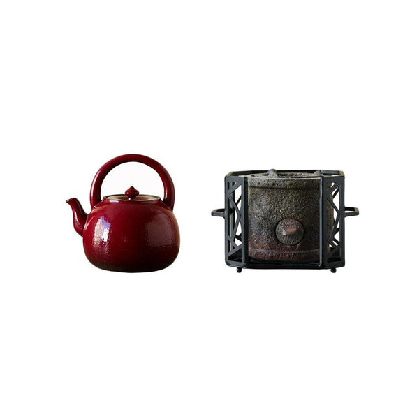 Old-fashioned Drum-shaped Charcoal Tea Stove Tea Kettle Set