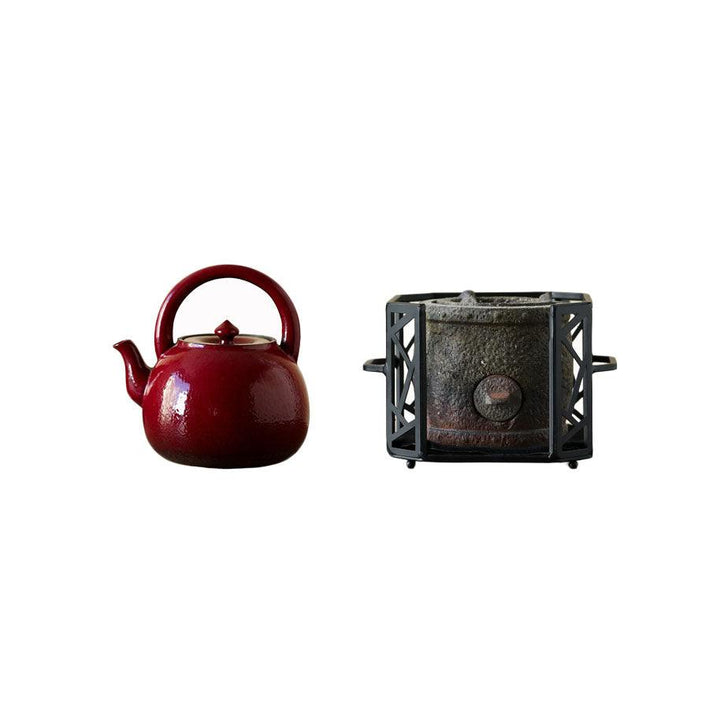Old-fashioned Drum-shaped Charcoal Tea Stove Tea Kettle Set