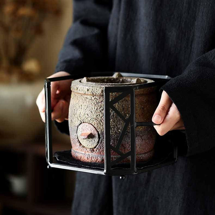 Old-fashioned Drum-shaped Charcoal Tea Stove Tea Kettle Set