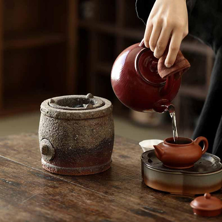 Old-fashioned Drum-shaped Charcoal Tea Stove Tea Kettle Set