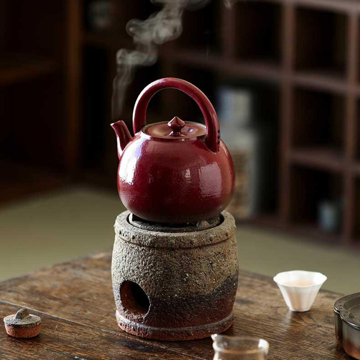 Old-fashioned Drum-shaped Charcoal Tea Stove Tea Kettle Set