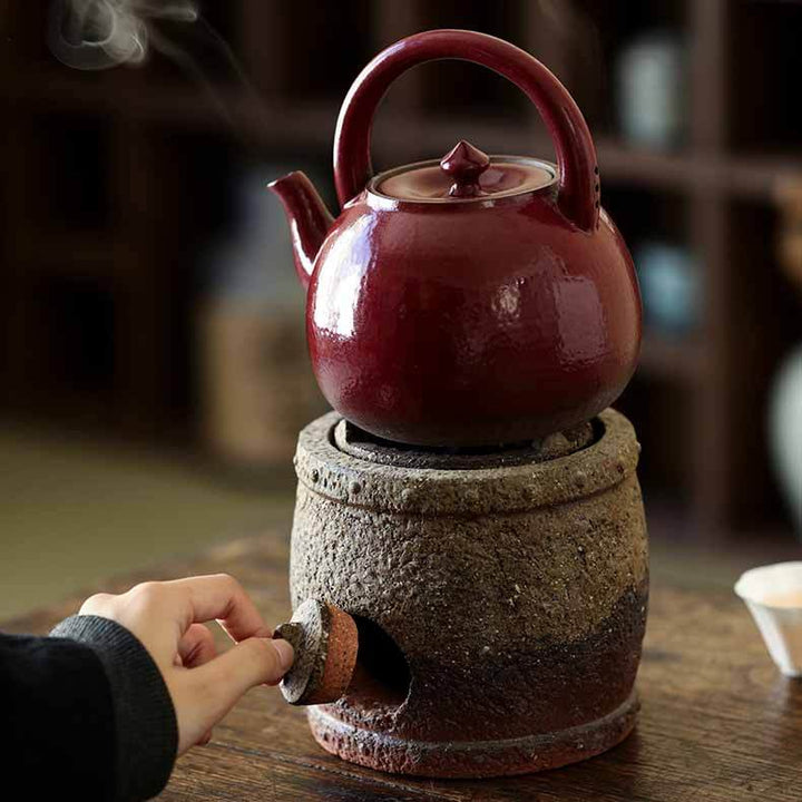 Old-fashioned Drum-shaped Charcoal Tea Stove Tea Kettle Set