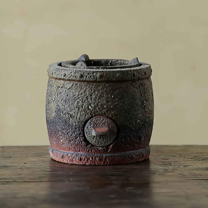 Old-fashioned Drum-shaped Charcoal Tea Stove Tea Kettle Set
