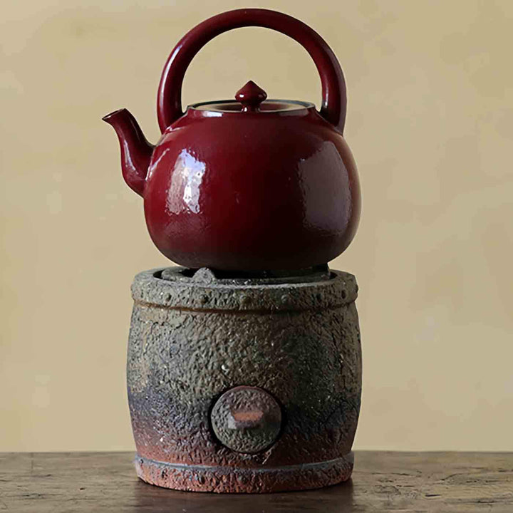 Old-fashioned Drum-shaped Charcoal Tea Stove Tea Kettle Set