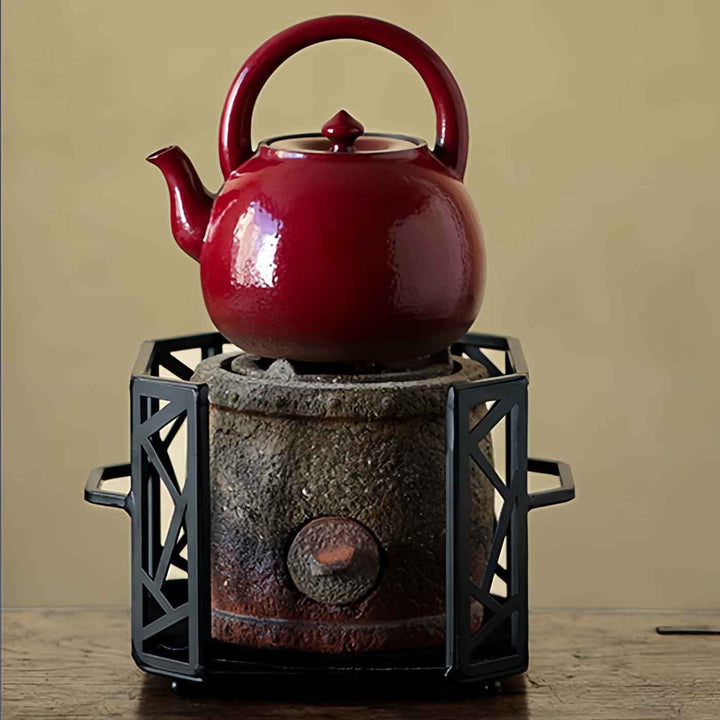 Old-fashioned Drum-shaped Charcoal Tea Stove Tea Kettle Set