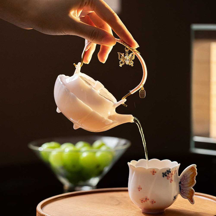 Pink Lotus Petal Ice Seed Porcelain Teapot