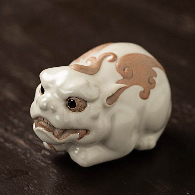 Pixiu Ru Ware Tea Pet Sky-Blue Ru Porcelain Crackle, Wealth-Attracting Tea Art Accessories