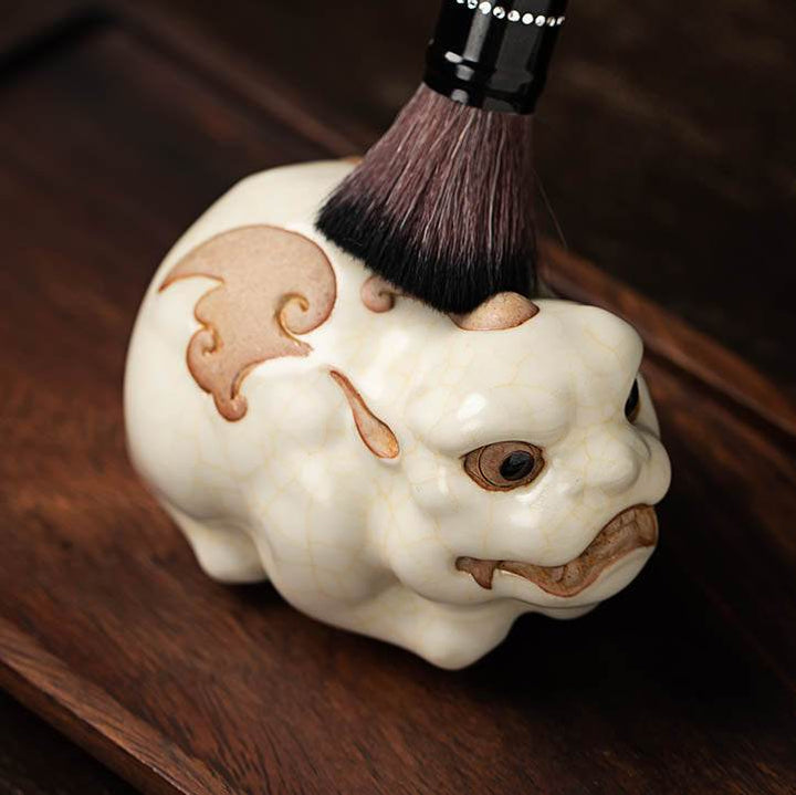 Pixiu Ru Ware Tea Pet Sky-Blue Ru Porcelain Crackle, Wealth-Attracting Tea Art Accessories