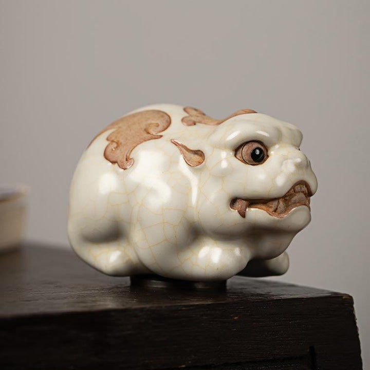 Pixiu Ru Ware Tea Pet Sky-Blue Ru Porcelain Crackle, Wealth-Attracting Tea Art Accessories