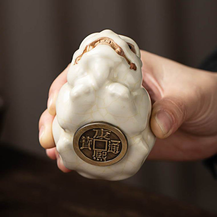 Pixiu Ru Ware Tea Pet Sky-Blue Ru Porcelain Crackle, Wealth-Attracting Tea Art Accessories