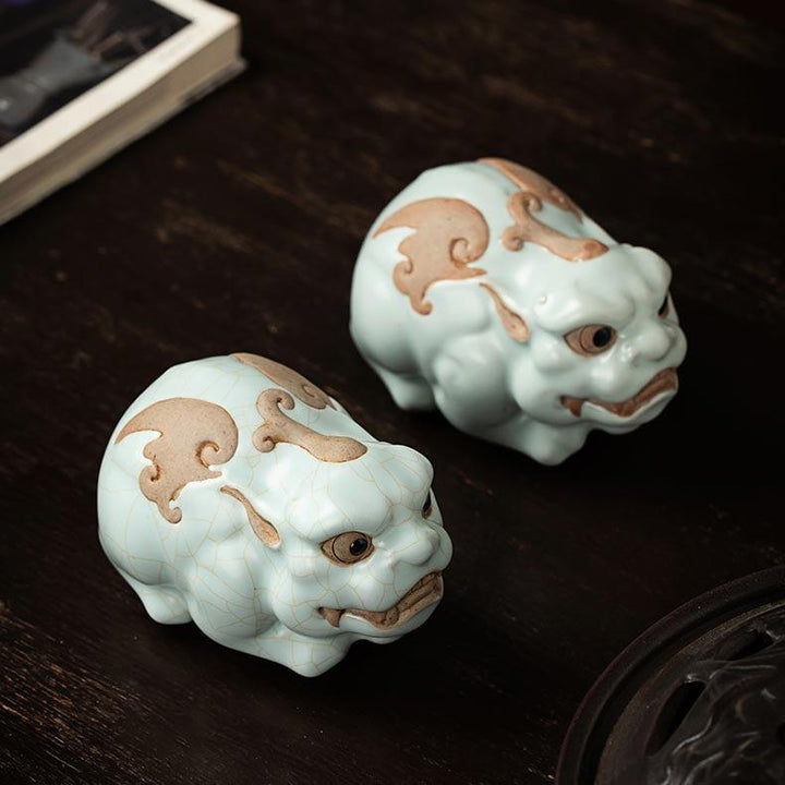Pixiu Ru Ware Tea Pet Sky-Blue Ru Porcelain Crackle, Wealth-Attracting Tea Art Accessories