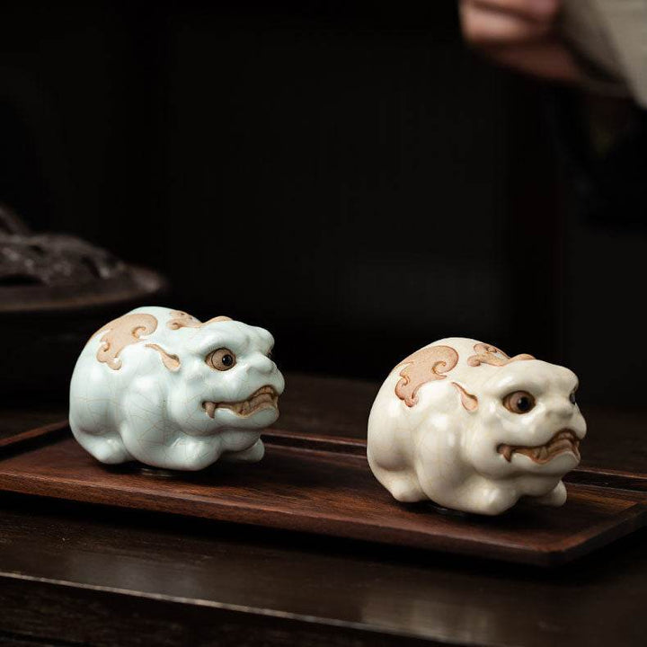 Pixiu Ru Ware Tea Pet Sky-Blue Ru Porcelain Crackle, Wealth-Attracting Tea Art Accessories