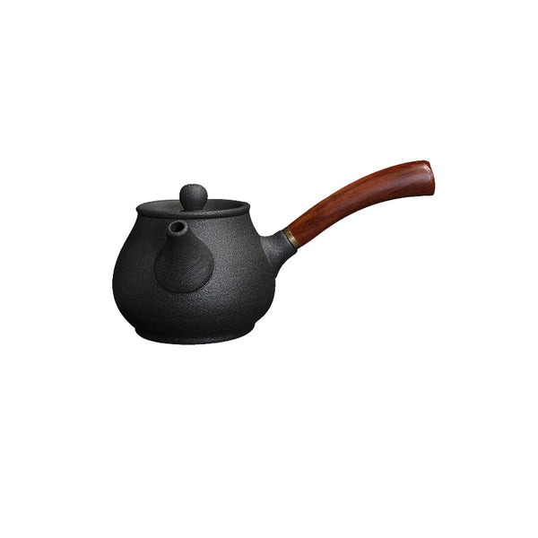 Pot à poignée latérale en poterie noire