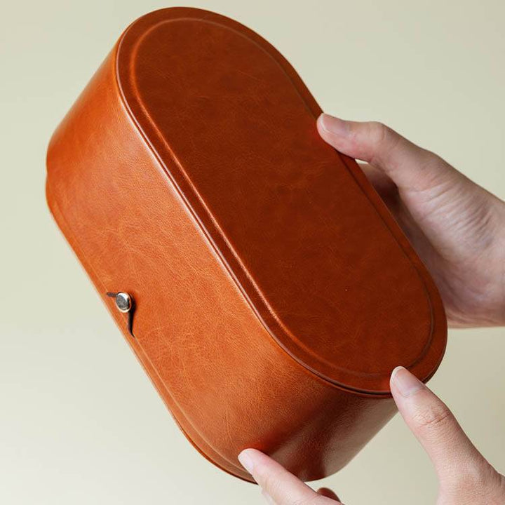 Tea Set Storage Leather Bag Outdoor Portable Storage Box Cosmetic Box