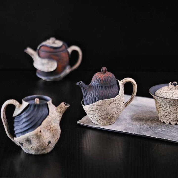 Handcrafted Wabi-Sabi Crackled Clay Teapot
