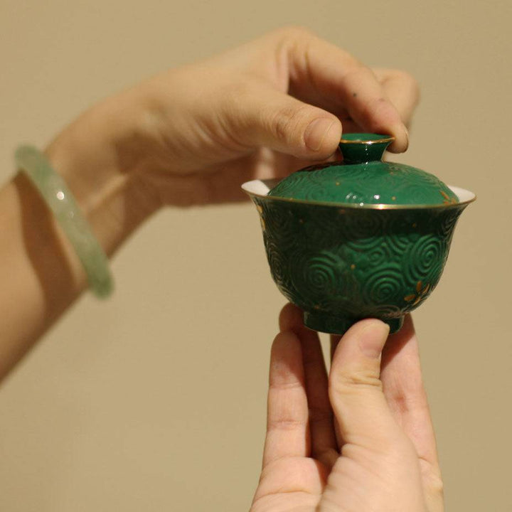 Handmade Unique Water Pattern Gilded Gaiwan Tea Sets