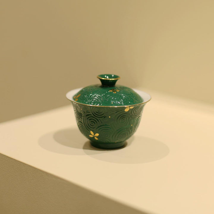 Handmade Unique Water Pattern Gilded Gaiwan Tea Sets