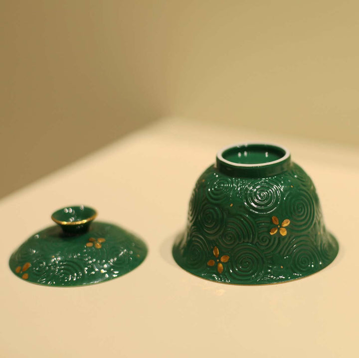 Handmade Unique Water Pattern Gilded Gaiwan Tea Sets