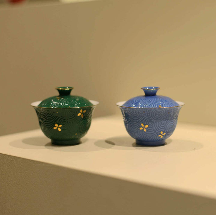 Handmade Unique Water Pattern Gilded Gaiwan Tea Sets