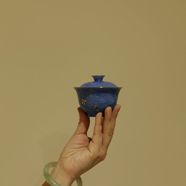 Handmade Unique Water Pattern Gilded Gaiwan Tea Sets