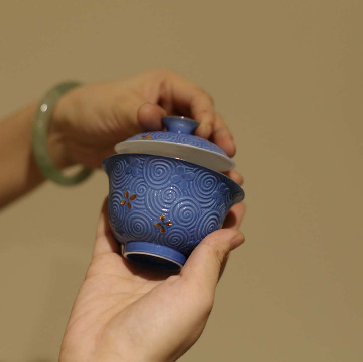 Handmade Unique Water Pattern Gilded Gaiwan Tea Sets