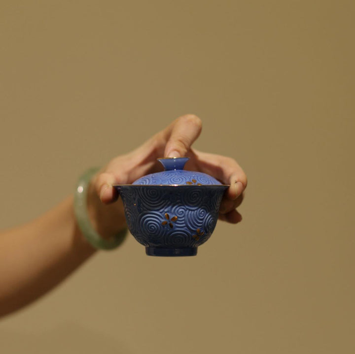 Handmade Unique Water Pattern Gilded Gaiwan Tea Sets